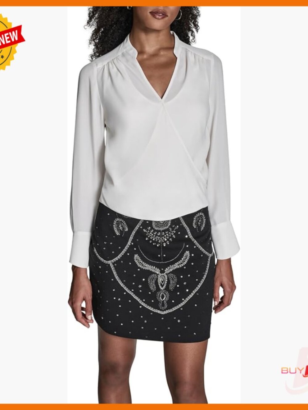 Long Sleeve V-Neck Wrap Top With High Low Detail, Relaxed Fit